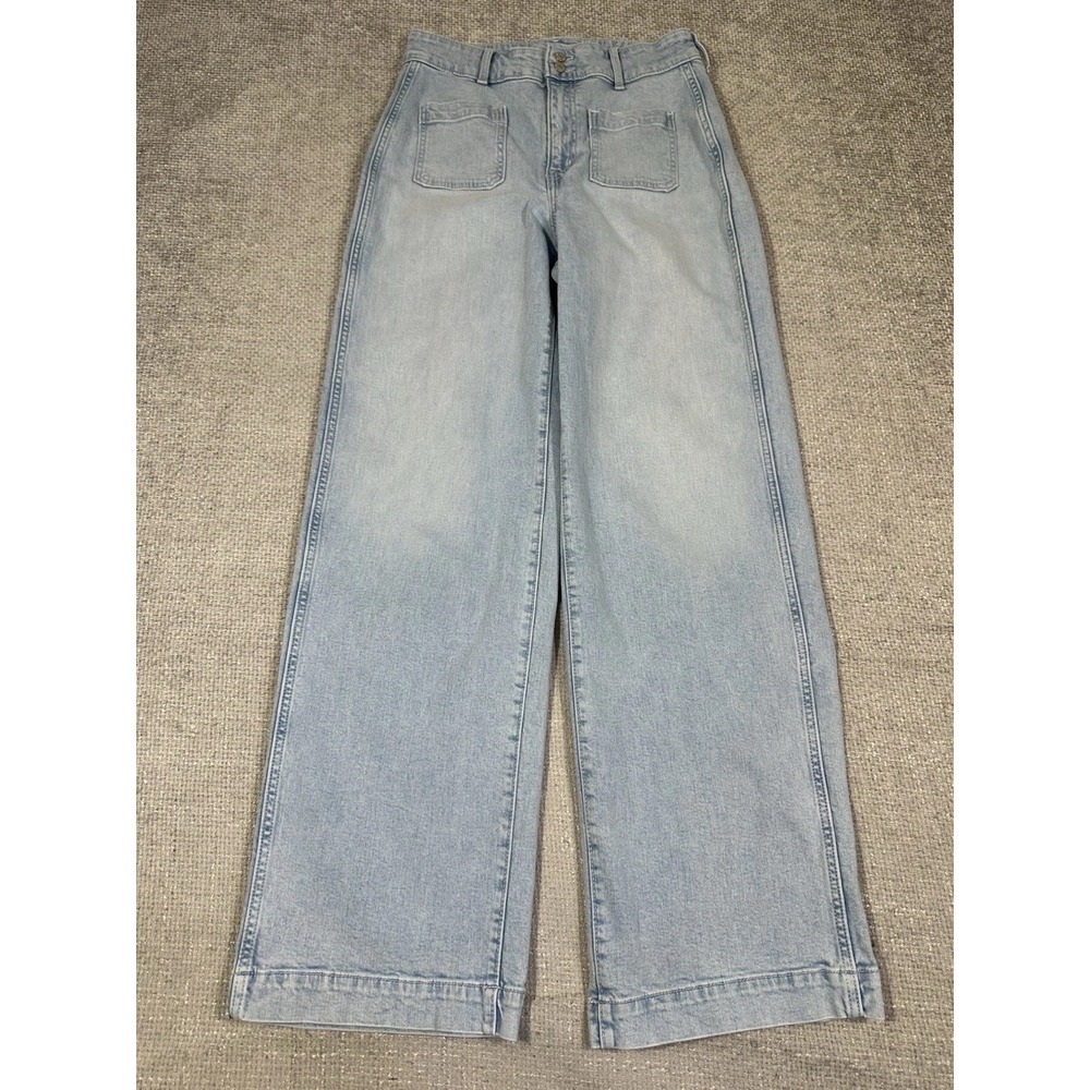 Old Navy Jeans Womens 8 Tall Blue Extra High Rise Sky Hi Wide Leg Patch Pockets
